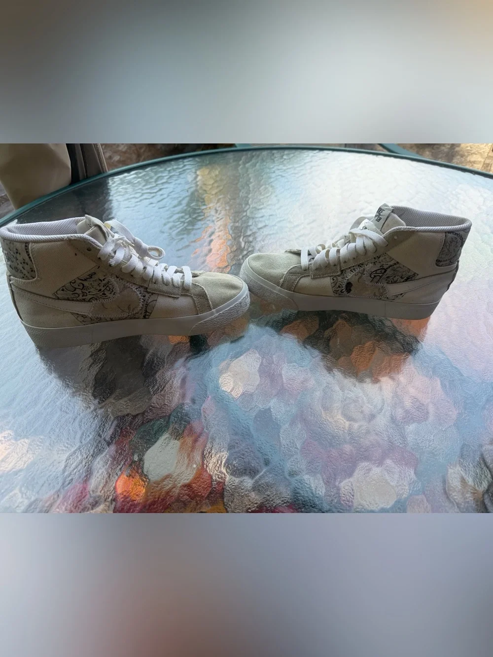 Nike Women’s High-Top Sneakers in Light Beige with Bandana Print